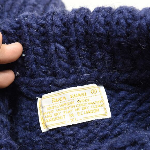 VTG Nuca Huasi Ecuador Men's Pullover Sweater 100% Wool Blue Size XL Heavy - Picture 8 of 8